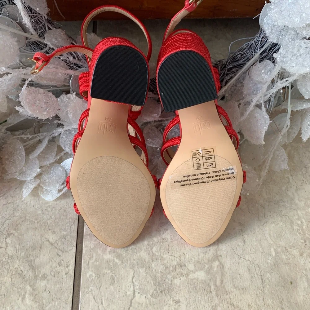 CAbi Red Knotted Strap Heeled Sandals